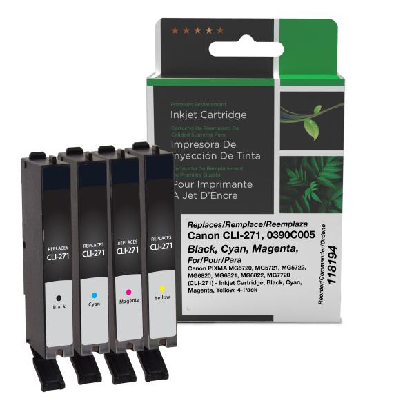 Toner Cartridge Store | Clover Imaging Remanufactured Black, Cyan, Magenta, Yellow Ink Cartridges for Canon CLI-271 (0390C005) 4-Pack