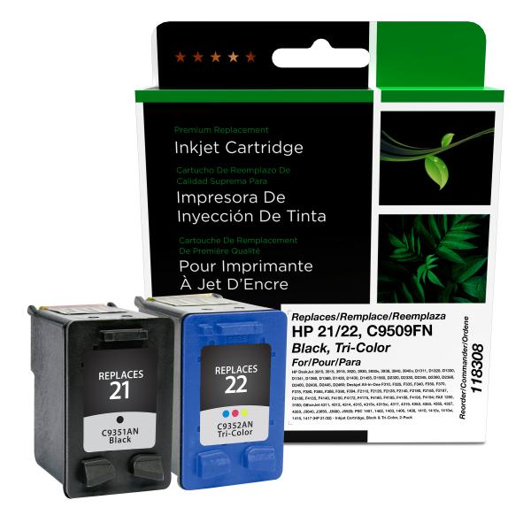 Toner Cartridge Store | Clover Imaging Remanufactured Black, Tri-Color Ink Cartridges for HP 21/22 (C9509FN)