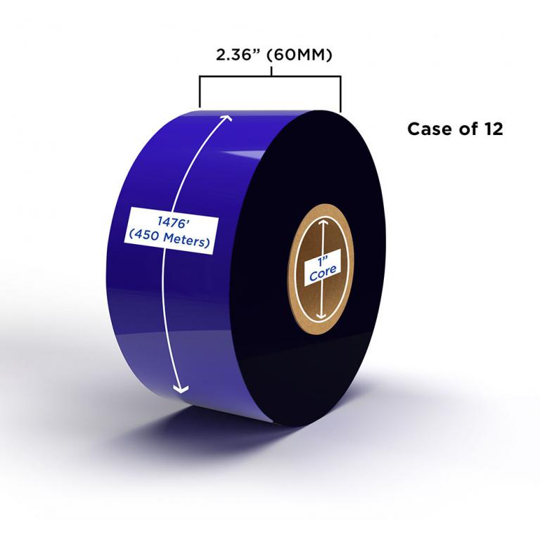 Wax Ribbon 60mm x 450M (12 Ribbons/Case) for Zebra Printers