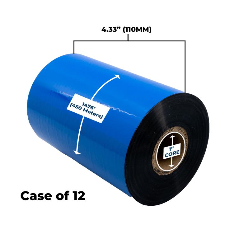 High Performance Wax Ribbon 110mm x 450M (12 Ribbons/Case) for Zebra Printers