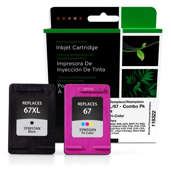 Clover Imaging Remanufactured Black High Yield, Tri-Color Ink Cartridges for HP 67XL/67 (3YP30AN) 2-Pack