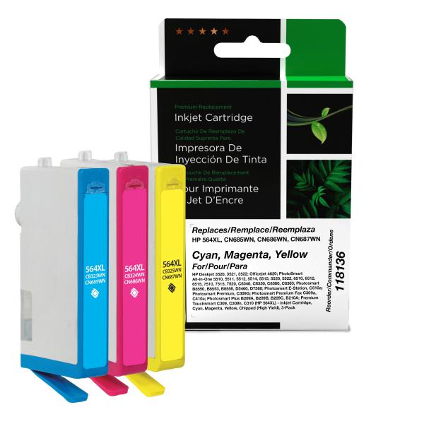 Clover Imaging Remanufactured Cyan, Magenta, Yellow Ink Cartridges for HP 564XL 3-Pack