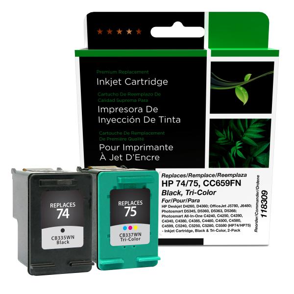 Clover Imaging Remanufactured Black, Tri-Color Ink Cartridges for HP 74/75 (CC659FN)