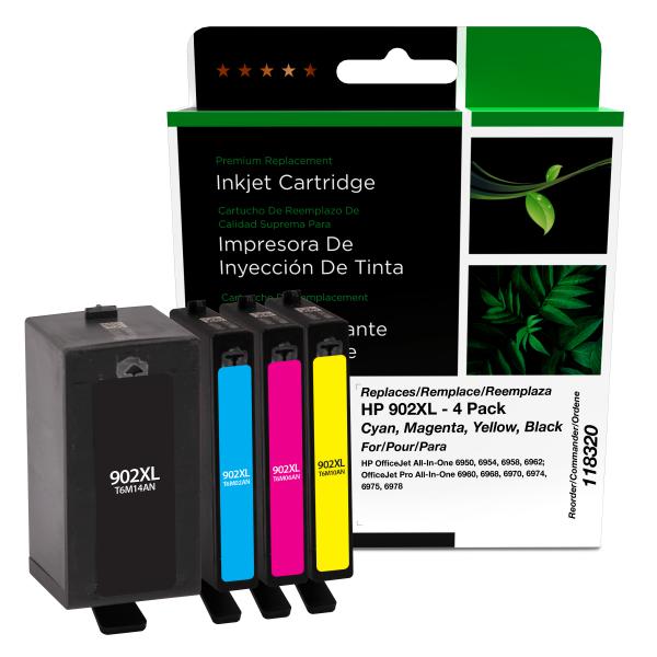 Clover Imaging Remanufactured High Yield Black, Cyan, Magenta, Yellow Ink Cartridges for HP 902XL 4-Pack