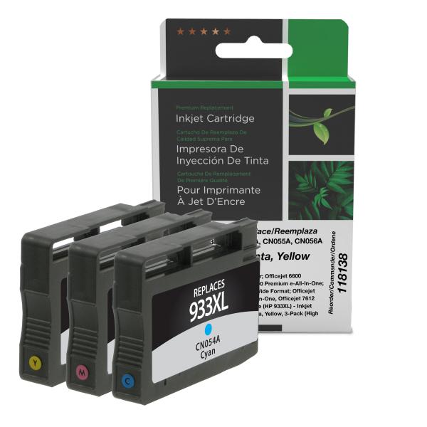 Clover Imaging Remanufactured Cyan, Magenta, Yellow Ink Cartridges for HP 933XL 3-Pack
